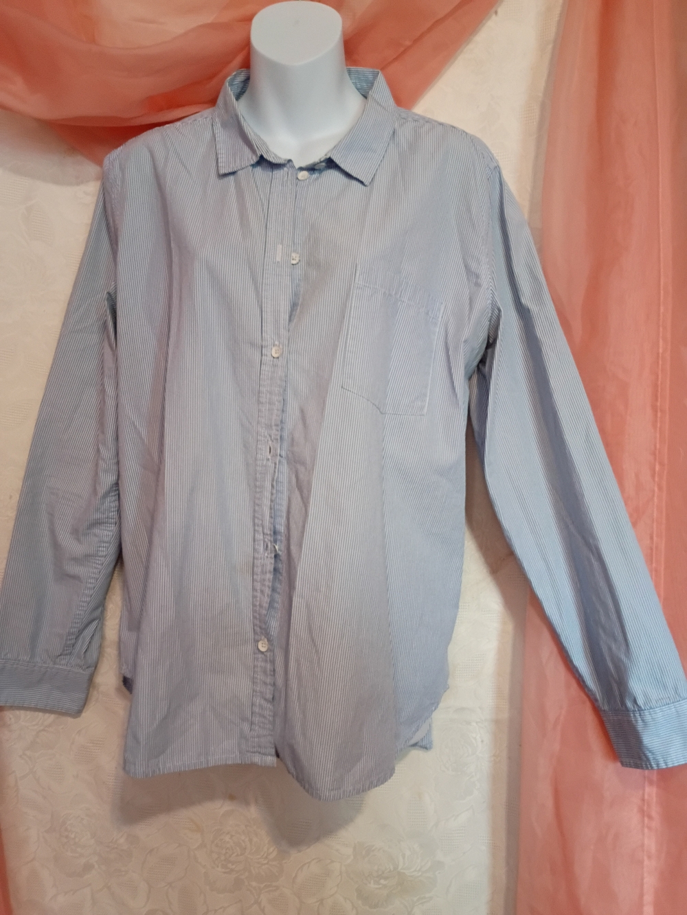 American Eagle Outfitters Ladies Light Blue Striped Button-Down Shirt Sz L - Picture 3 of 6